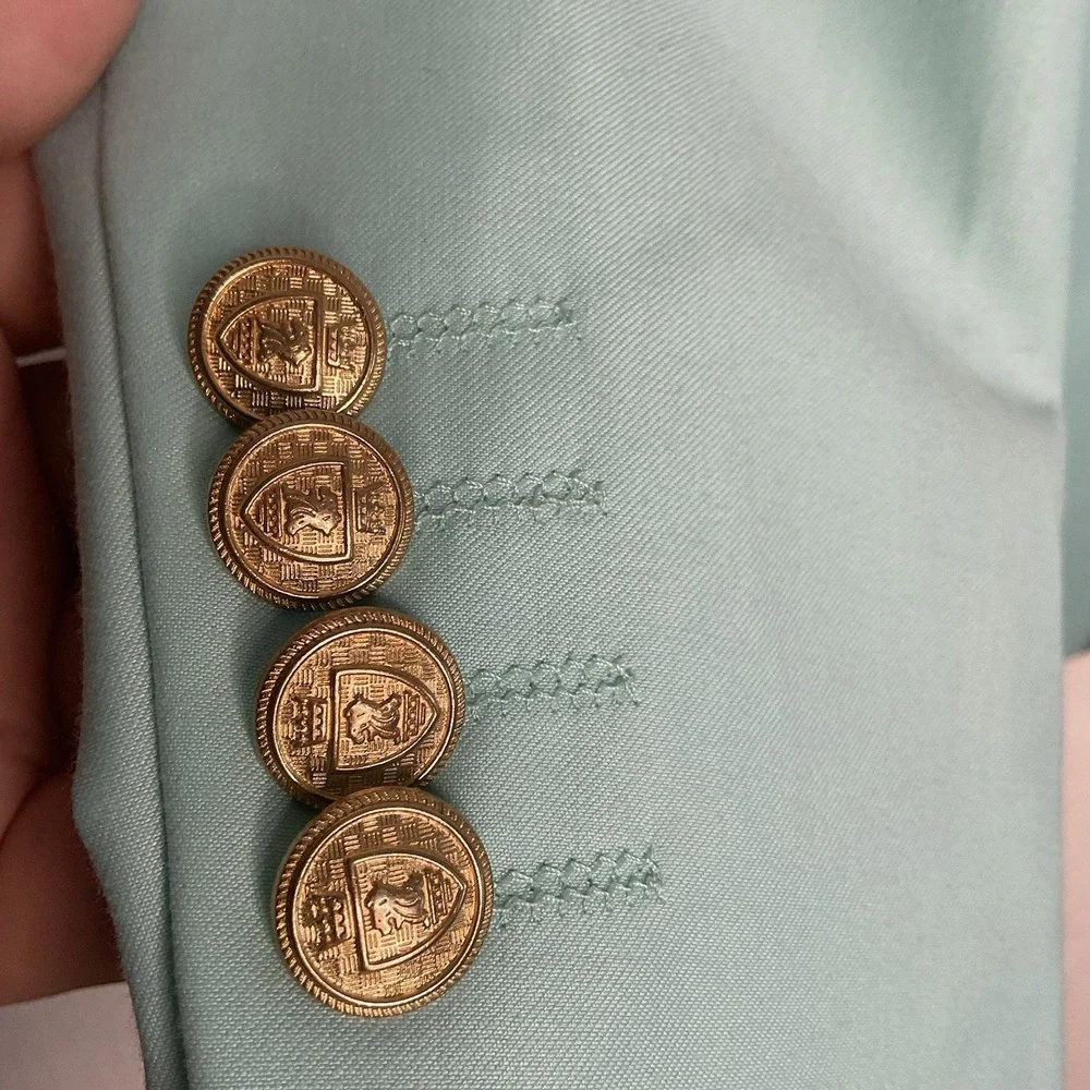 Fonte Mint Green Wool Blazer Mens Size 48 Gold‎ Embroidery Mandarin Stand Collar